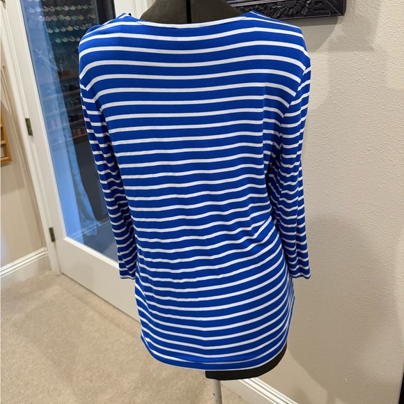 Chico’s Blue & White Diagonal Striped V Neck Top - Picture 2 of 6